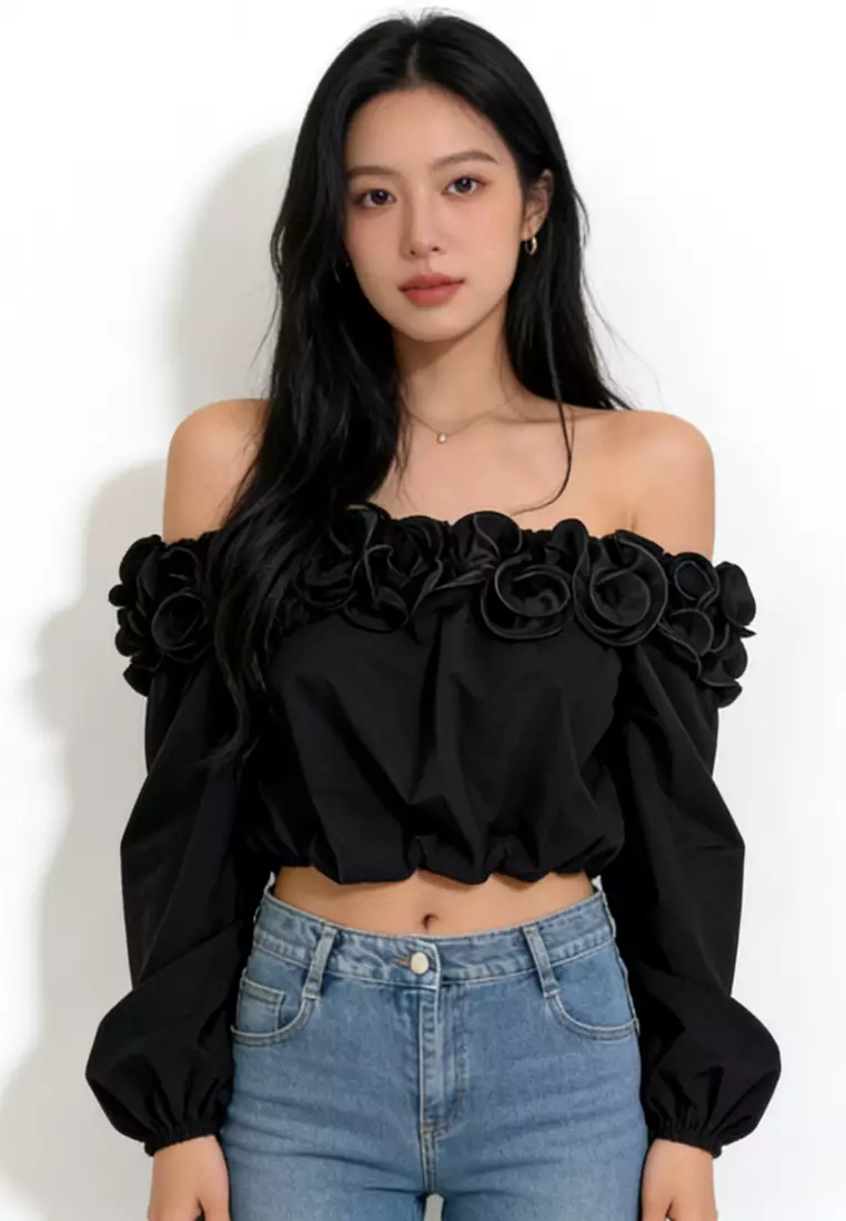 Off-Shoulder Ruffle Blouse CA26031937BK