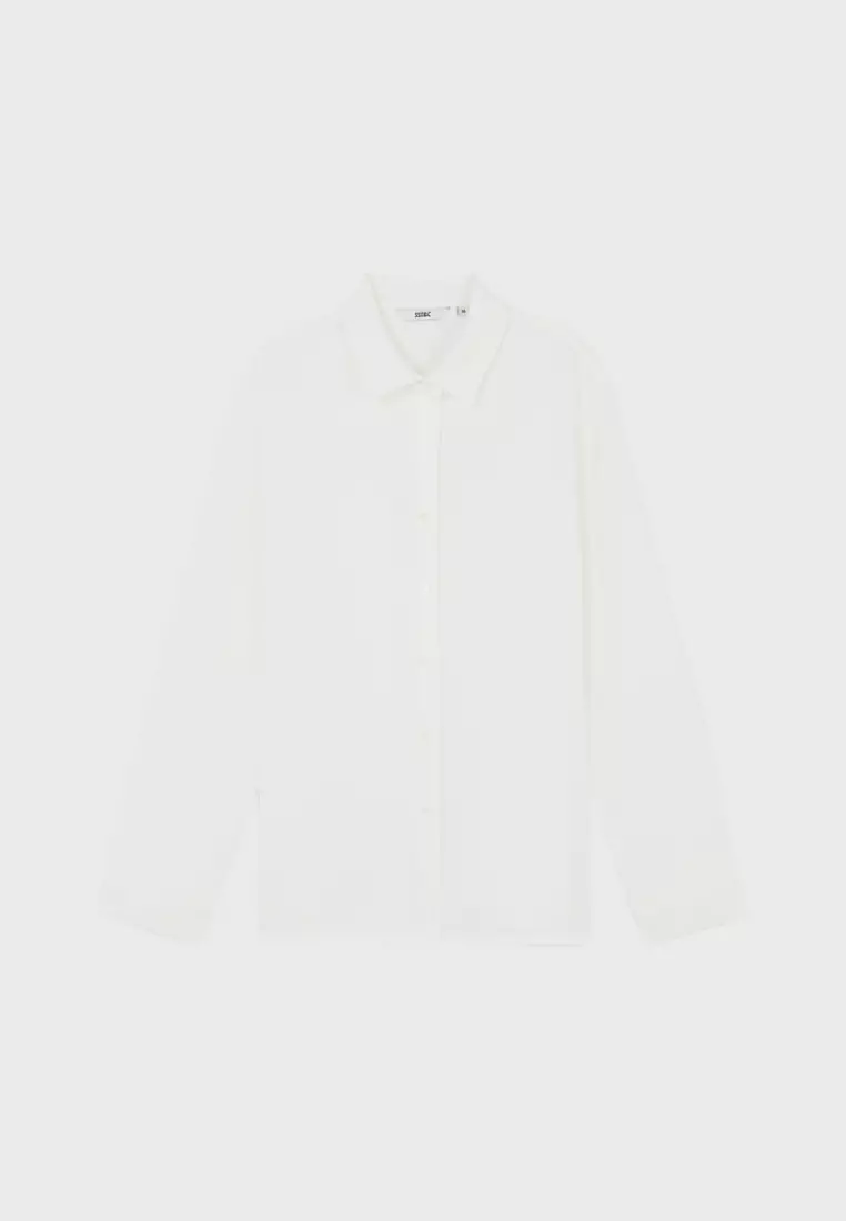 White Stiff-Feeling Long Sleeve Top