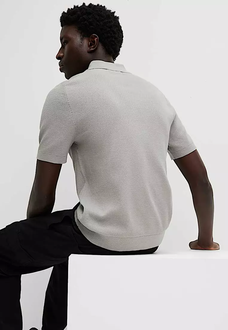 Cotton Rich Textured Knitted Polo Shirt