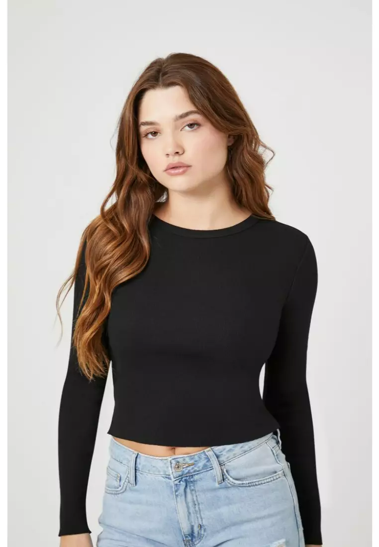 Forever 21 black long sleeve crop top sale