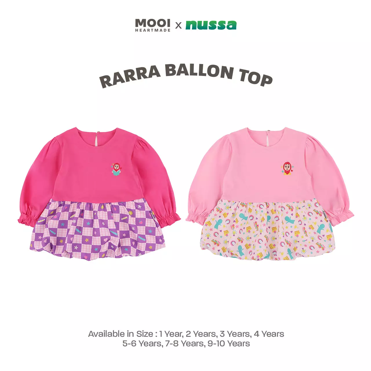Mooi x Nussa Atasan Anak Perempuan Rarra Ballon Top - Pink Rose