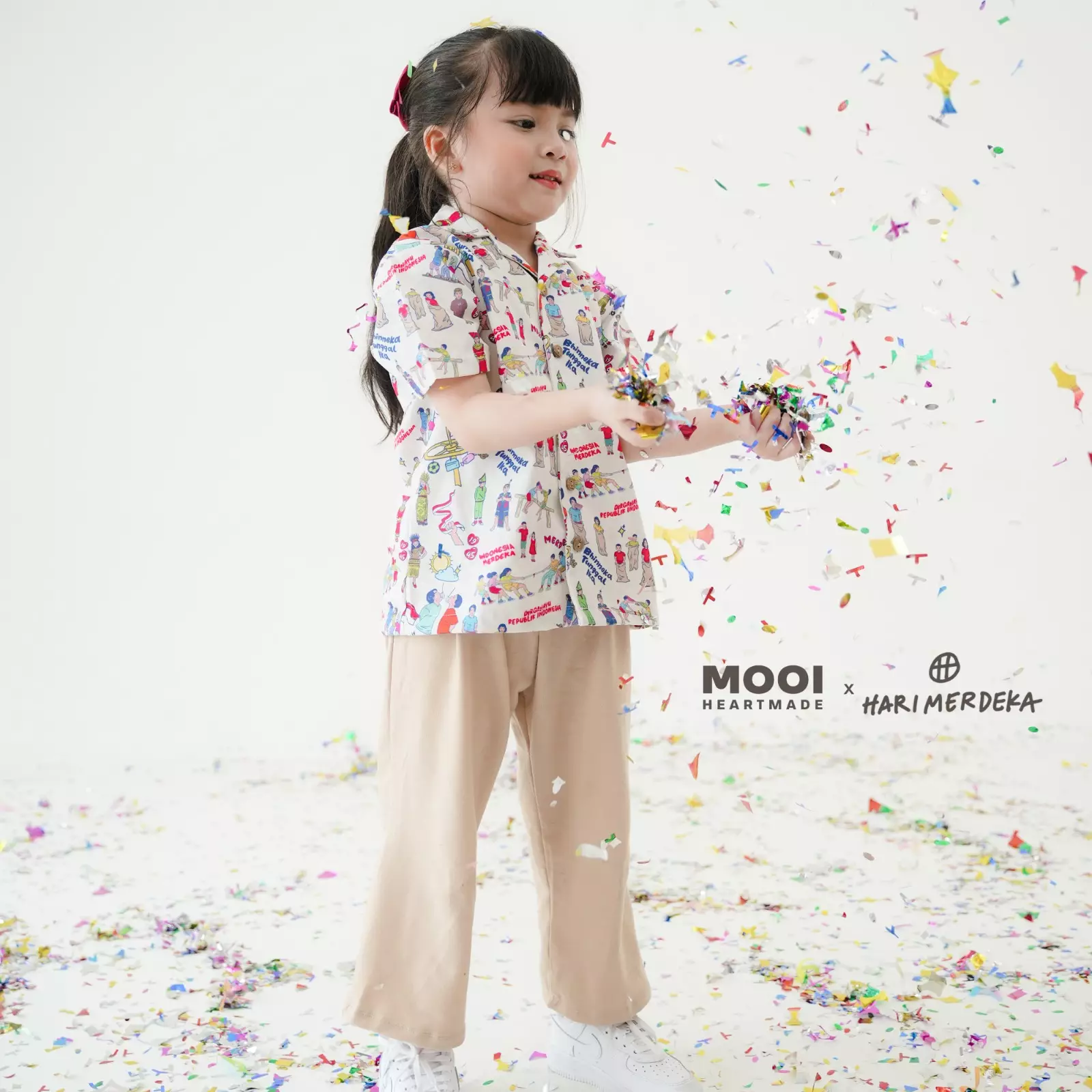 Mooi x Hari Merdeka 17 Agustus Kaos Kemerdekaan Kemeja Anak Printed Shirt - Cream
