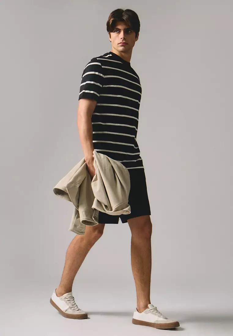 Regular Fit Basic Striped T-Shirt In  Knit Jersey