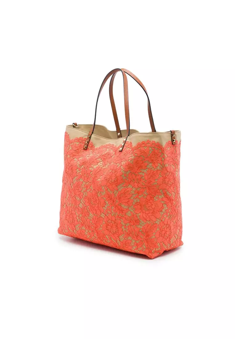 Pre-Loved Valentino Canvas Rockstud Glam Lace Reversible Tote