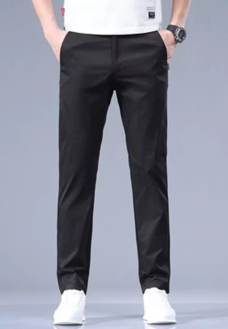 彈性腰圍直腳斜布褲