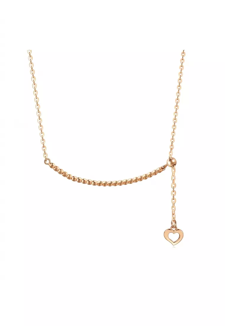 Delicate Gold 18K Rose Gold Dangle Heart Necklace for Women 92678N