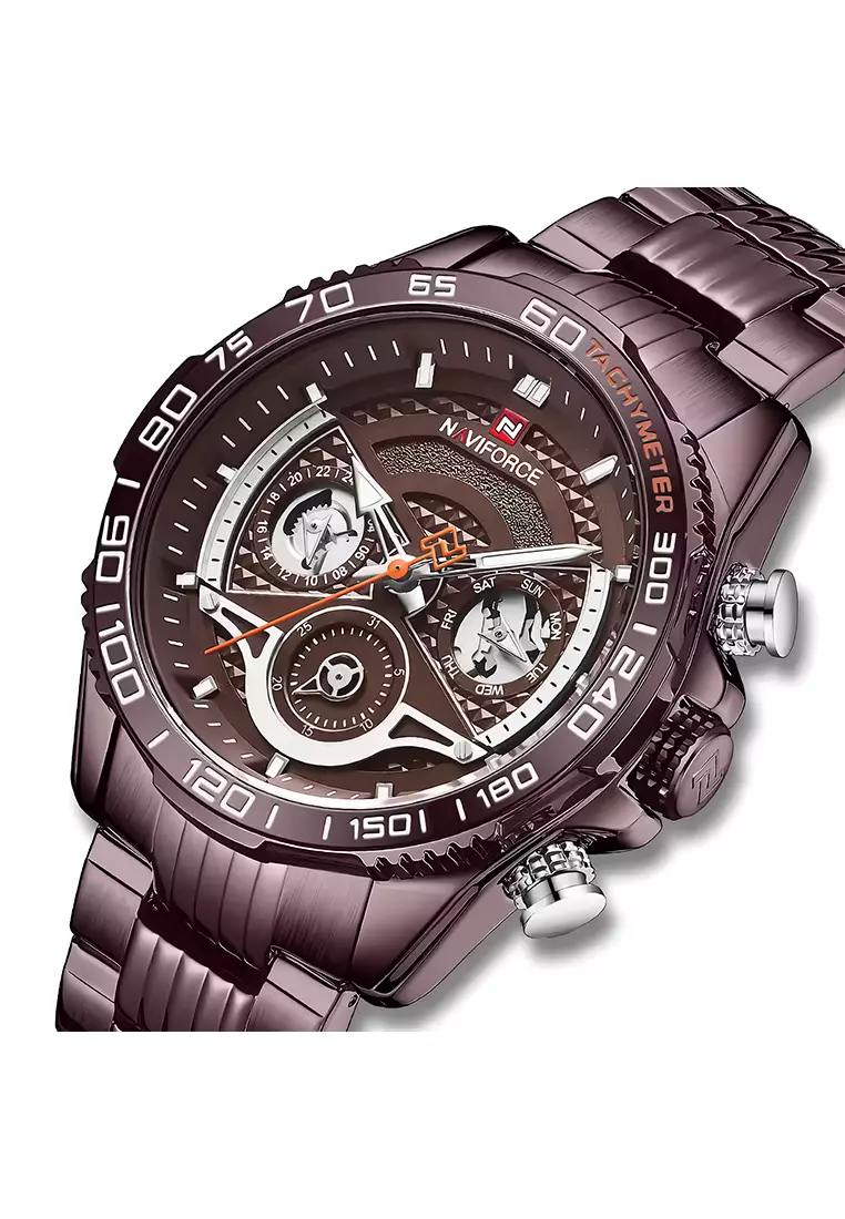 Jam Tangan Analog Pria Naviforce NF9185 MCBROBO - Brown - Stainless Steel