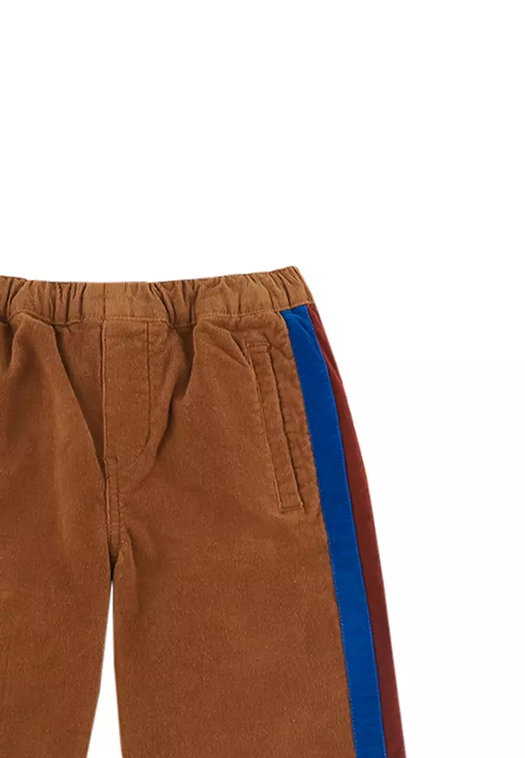Boys Straight Cord Pants With Velvet Side Stripes