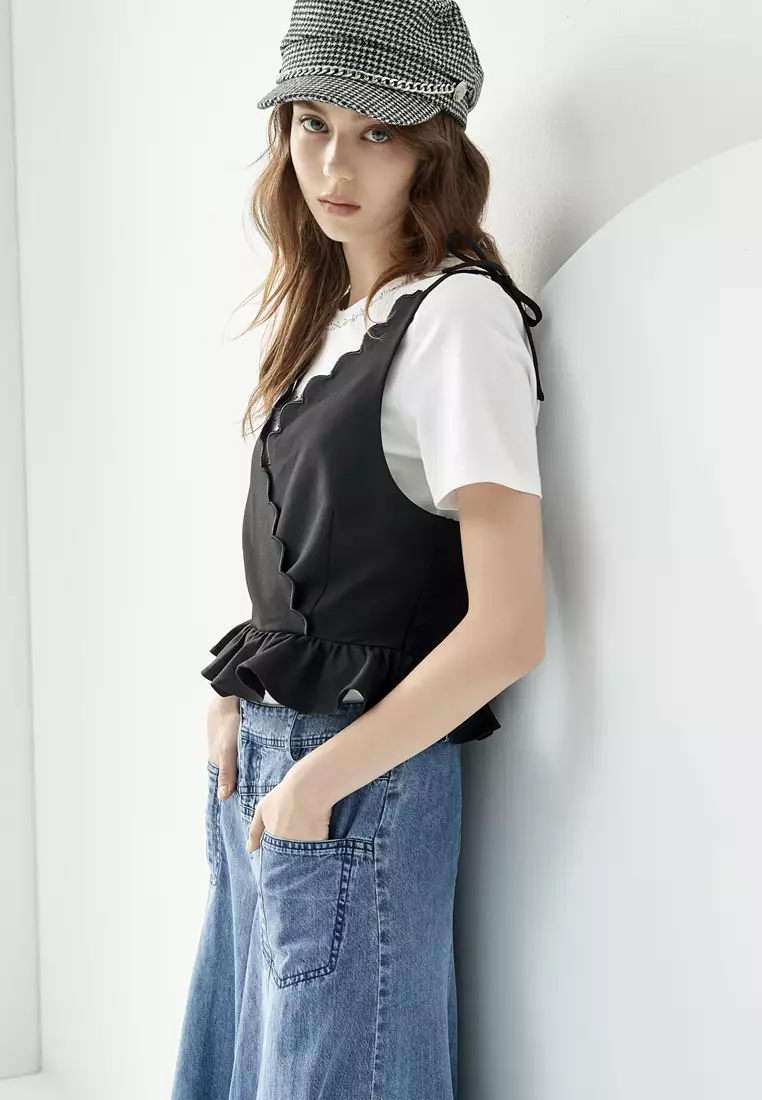 Surplice Neckline Peplum Vest