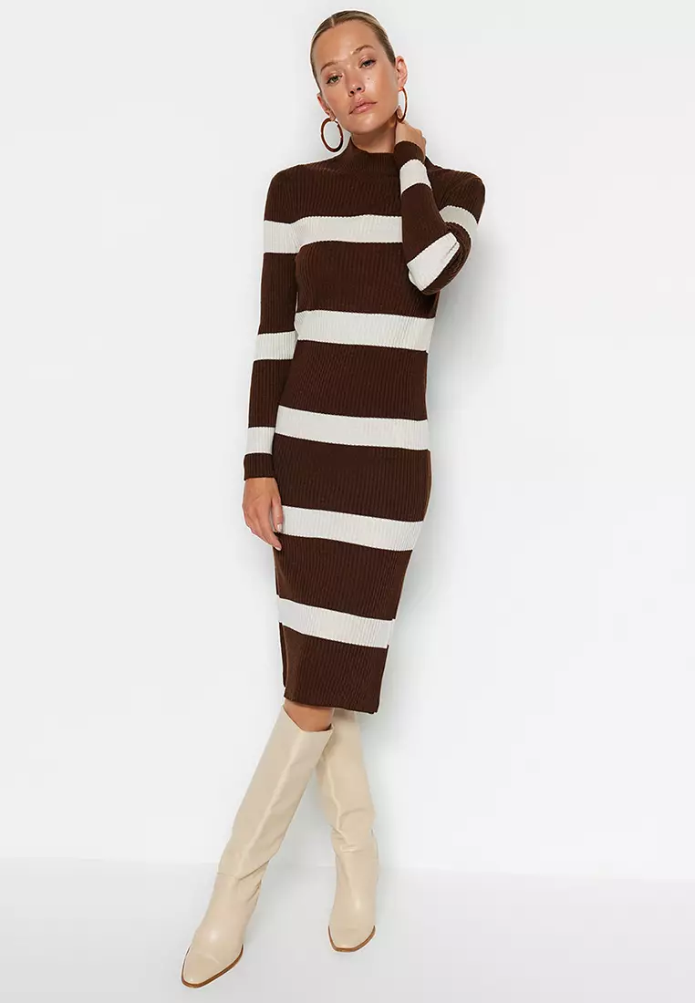Long striped knit dress - Women's fashion