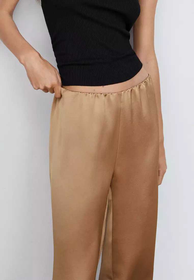 Satin-finish elastic waist trousers - Woman