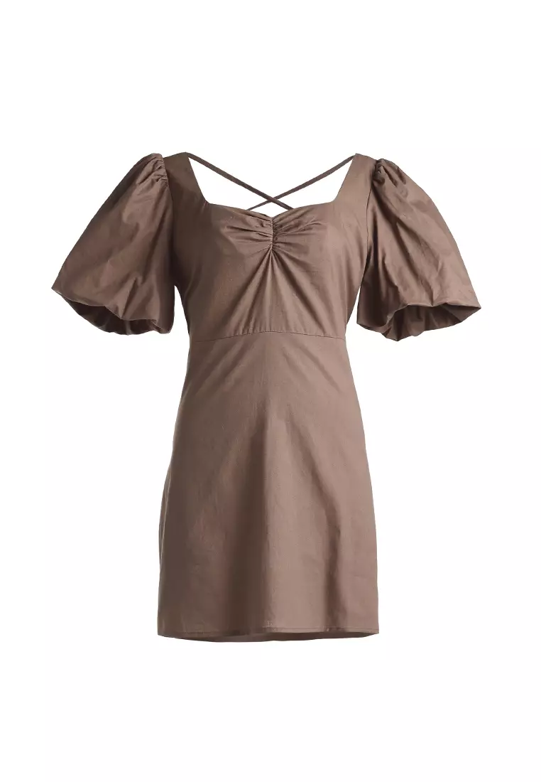 Sweetheart Neck A-Line Dress In Brown