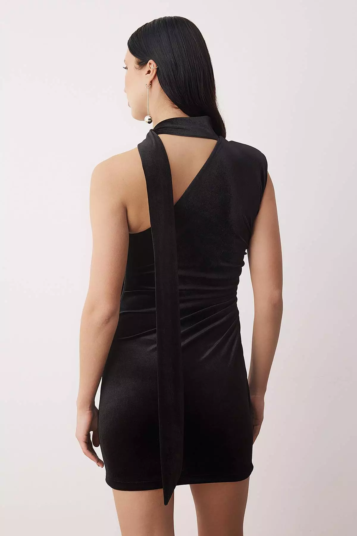 Black Velvet Knitted Stylish/Evening Dress With Scarf Detail
