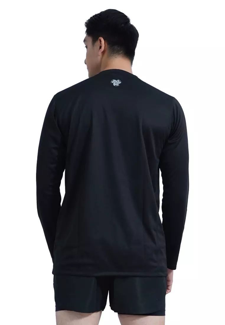 Tiento Kaos Running Dry Fit Lengan Panjang Baju Olahraga Pria Lari Gym Fitness Black