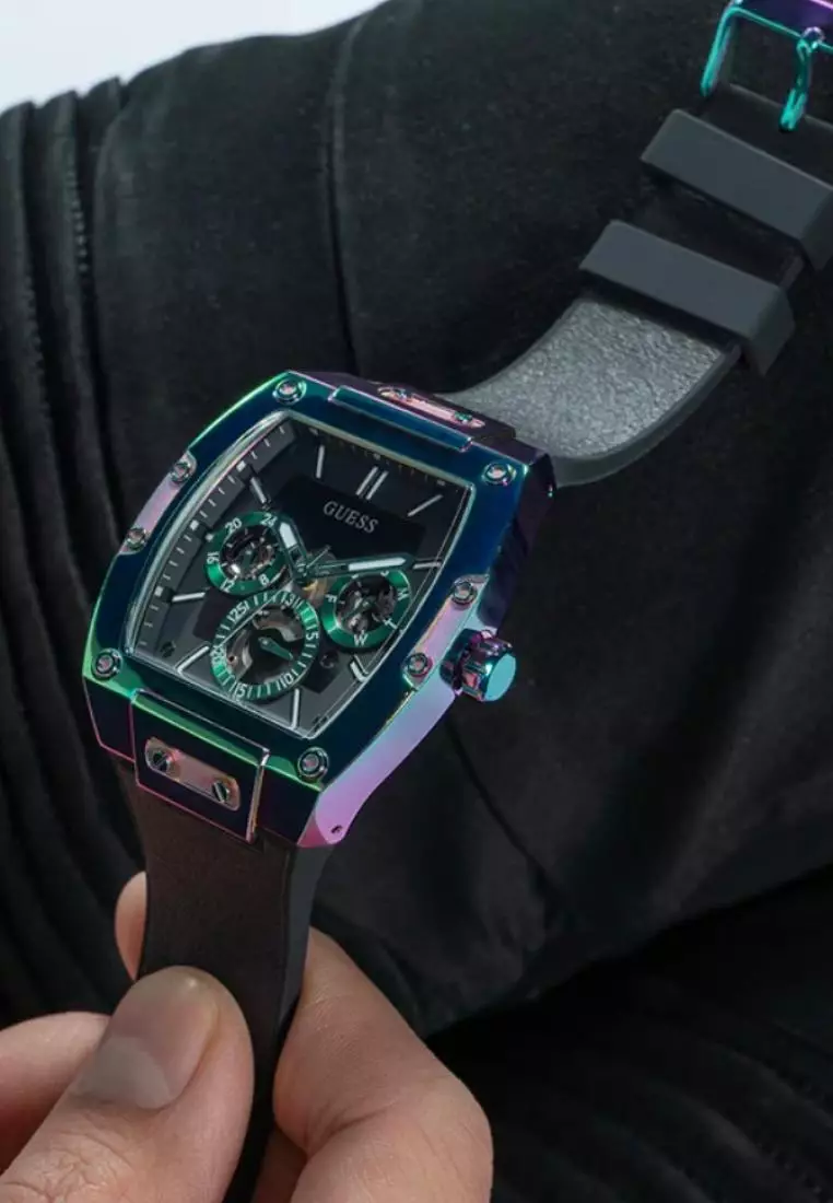 Guess Black Two-Tone Black Leather Strap Men Watch GW0202G5