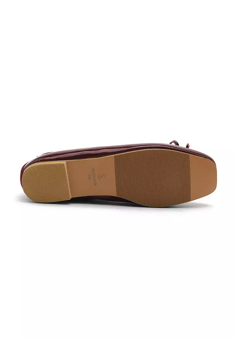 Erino Enamel Ribbon Maryjane Flats (1cm) - Wine
