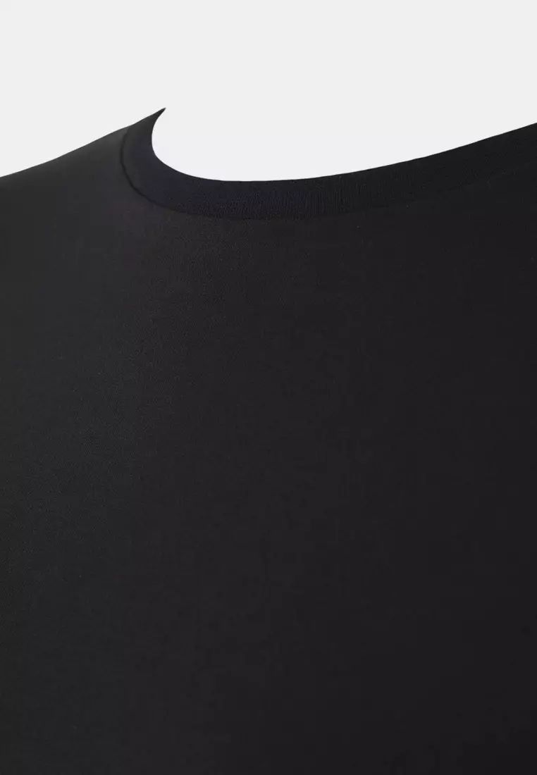 Black 100% Cotton Long Sleeve Crew Neck Regular Basic Knitted Plus Size T-Shirt Tbbaw26Bf00000