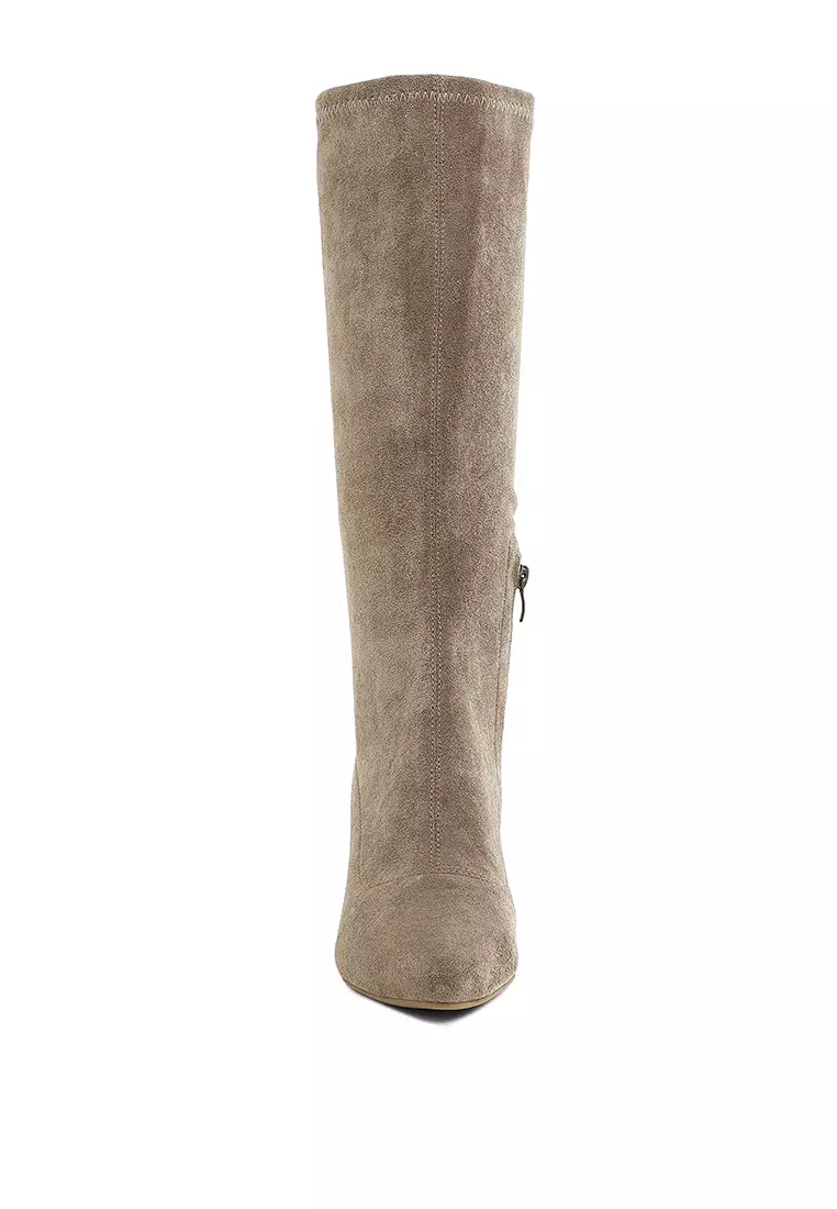Microfiber Wedge Heel Boots in Taupe