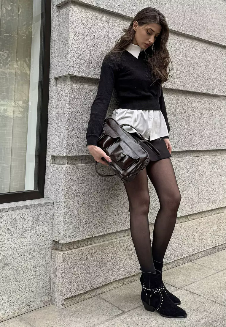 Studded Suede Ankle Boots in Black