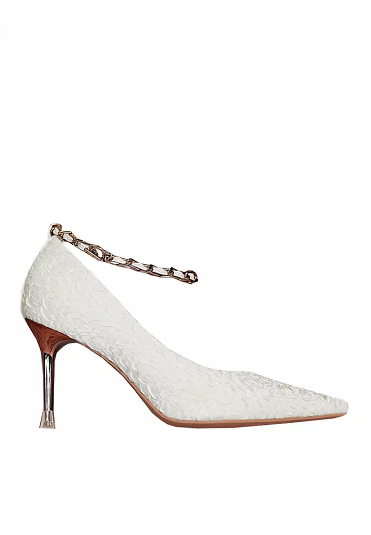 Discount on Twenty Eight Shoes  shoes - SKU: VANSA Embossed Satin Chain High Heels  VSW-H9993