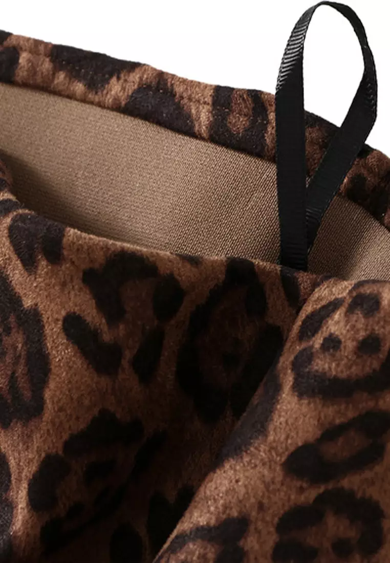 Faux Suede Leopard Print Fishtail Skirt AF9856