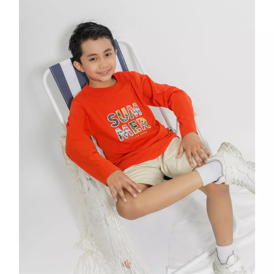 Twist Kids [Official Store] - Summer Splash Series, Reef C, Atasan/Longsleeve/Kaos Lengan Panjang, Baju Pantai Anak Laki-Laki (usia 4-14 tahun) Warna Terracotta