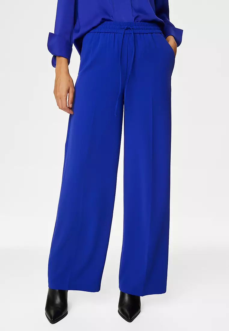 Crepe Drawstring Wide Leg Trousers