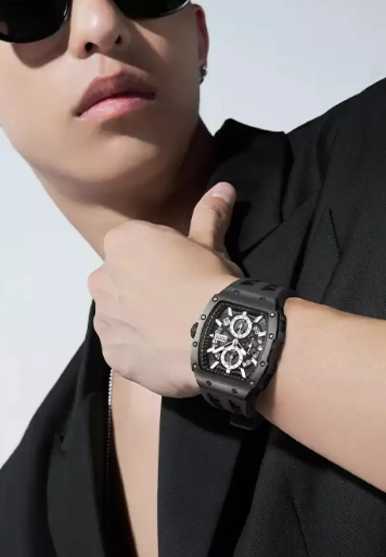 Unisex Barrel Shape Alloy Quartz Watch, 44mm, Rubber Strap