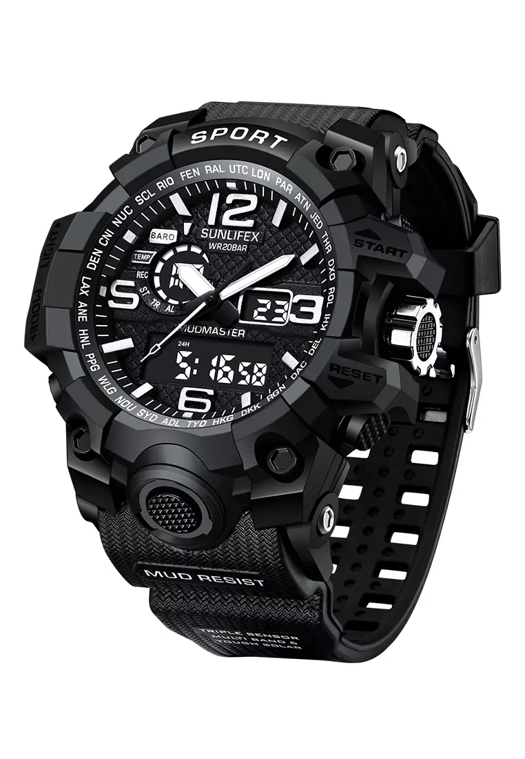 Jam Tangan Pria Digital Olahraga Kasual Tali Silikon Jam Tangan Cowok blackwhite