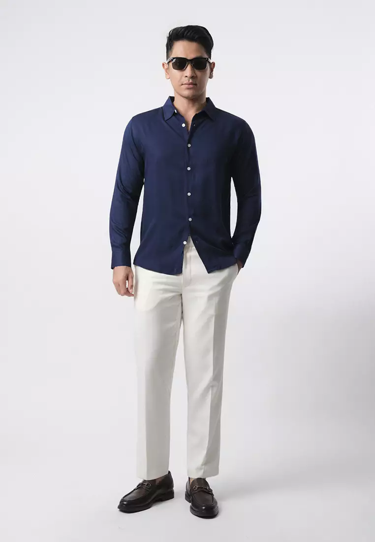 Viscose Solid Blue Casual Shirt