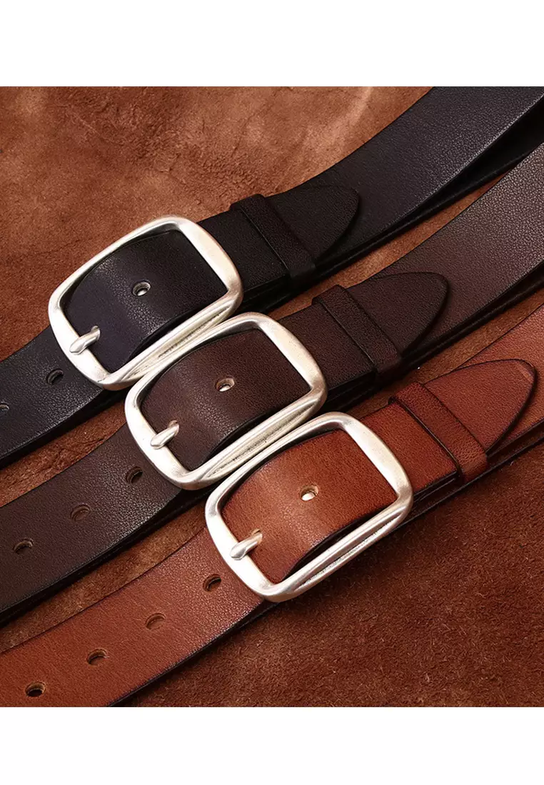 Vintage Steel Needle Buckle Grain Leather Belt CP615