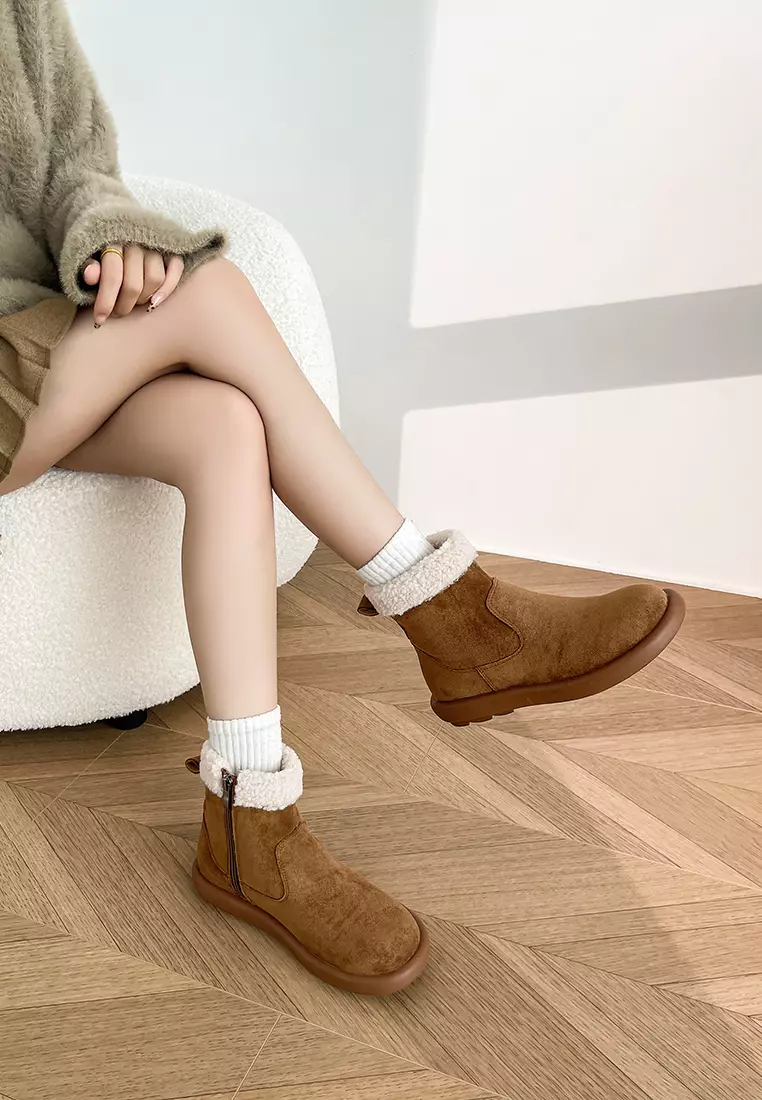 Zipper Suede Mid Snow Boots WW3557-3