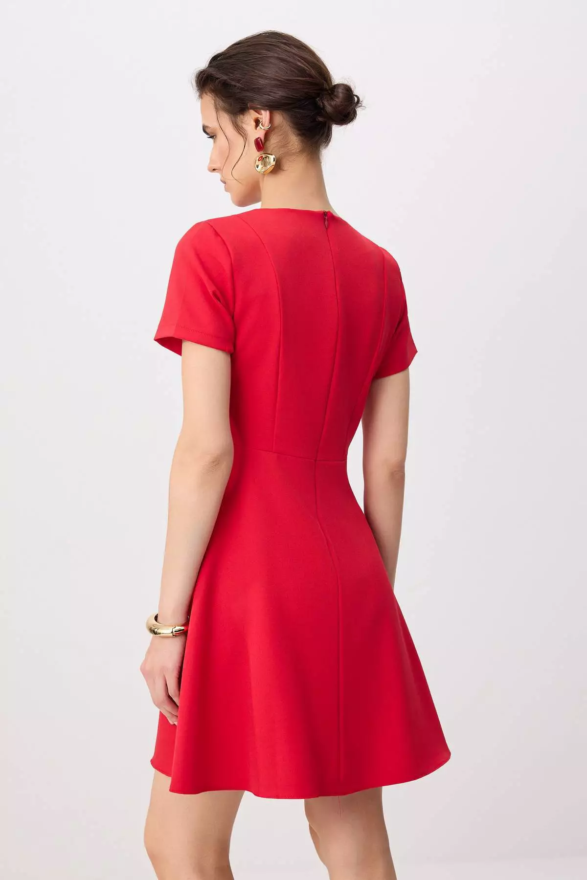 Red Skirt Open Waist Short Sleeve Mini Woven Dress Twoss26El00307