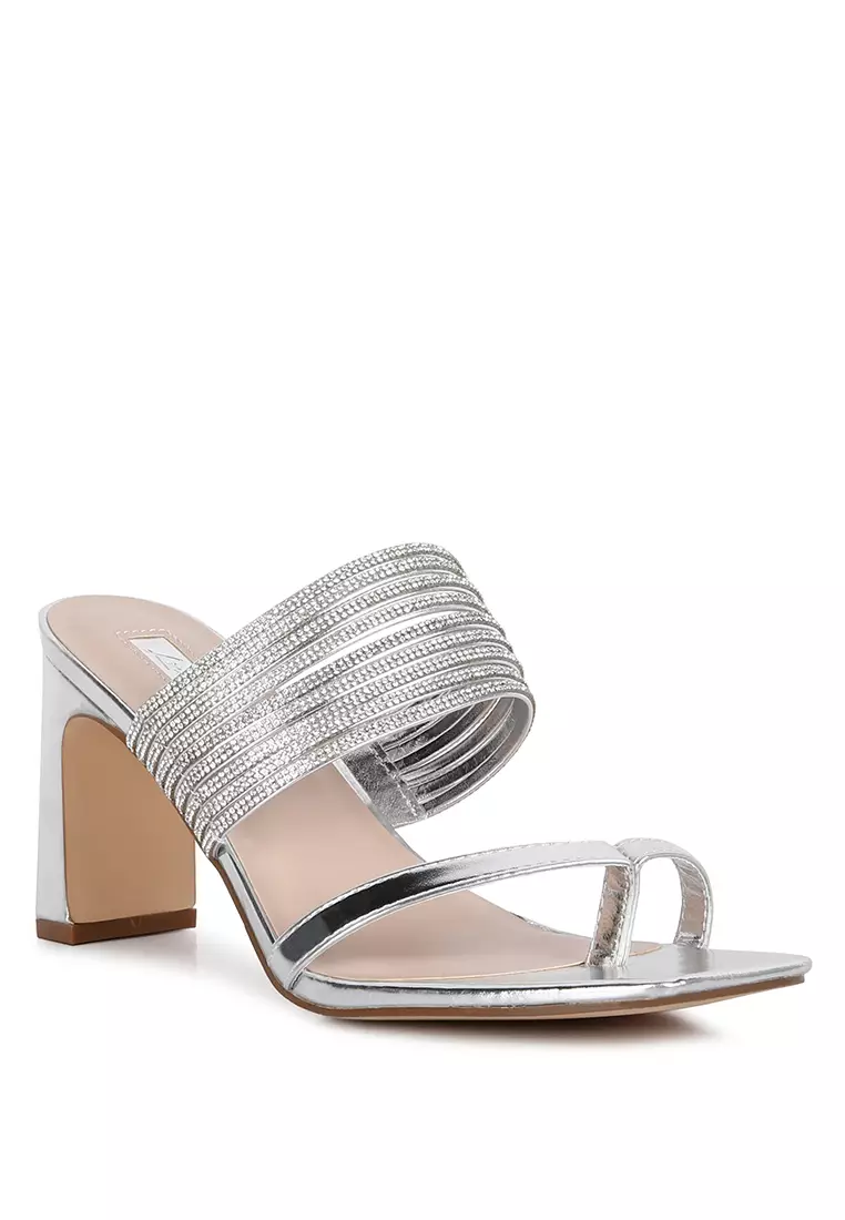 Mid block heel sandals on sale silver