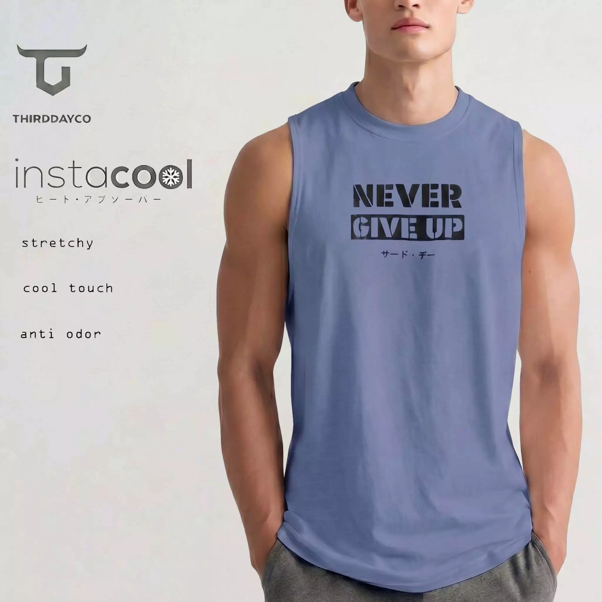THIRDDAY Kaos Kutung Tank Top Instacool "never give up" country blue MUA54