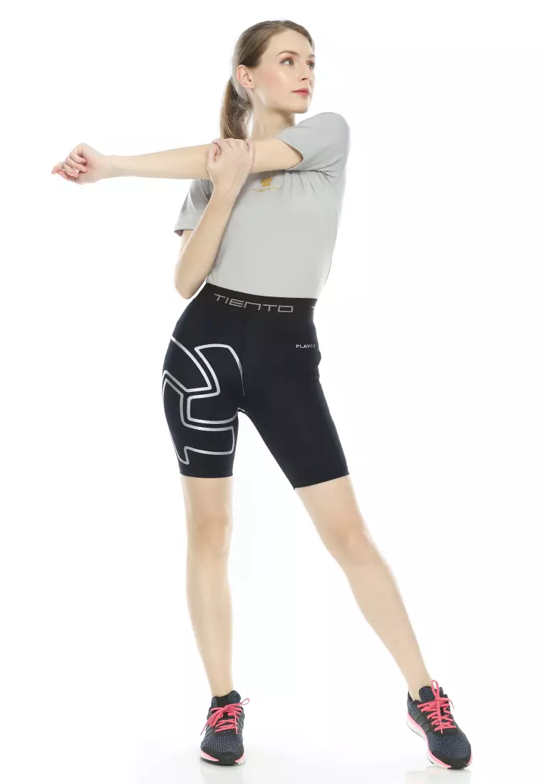 Tiento Baselayer Leging Celana Pendek Ketat Olahraga Pria Legging Sport Short Pants EXO Series Black Gold Men