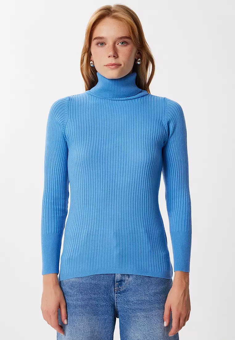 Turtleneck Ribbed Lycra Sweater