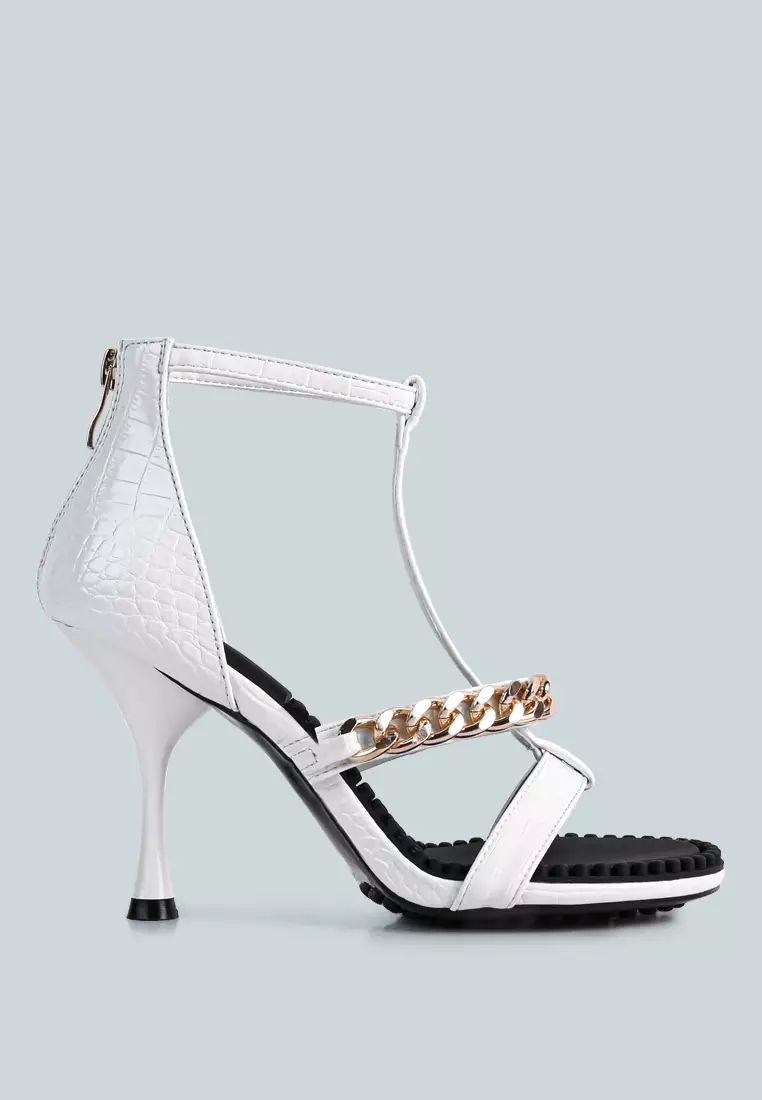 White mid deals heeled sandals