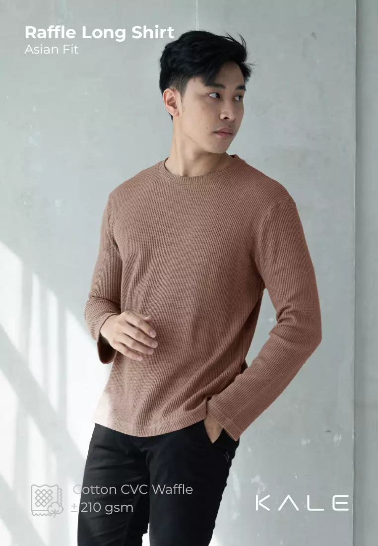Kale Raffle Soft Brown / Kaos Polos Tekstur Lengan Panjang Pria