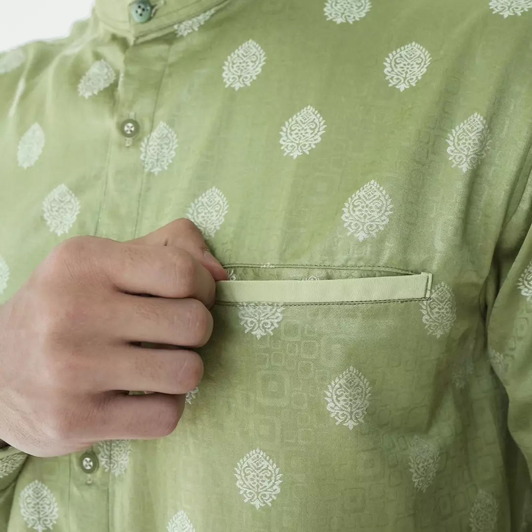 Casella Baju Koko Pria Lengan Panjang | Baju Koko Batik Syam 9982 Army