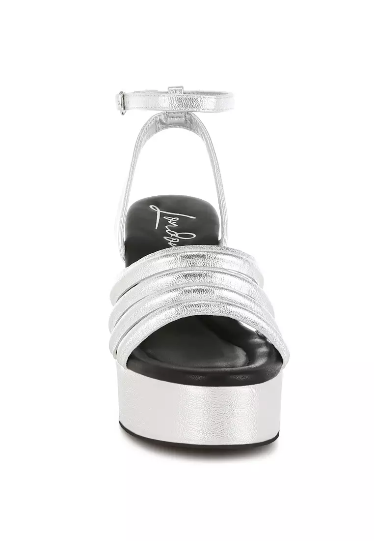 Sandal Platform Tinggi Bertali Warna Silver