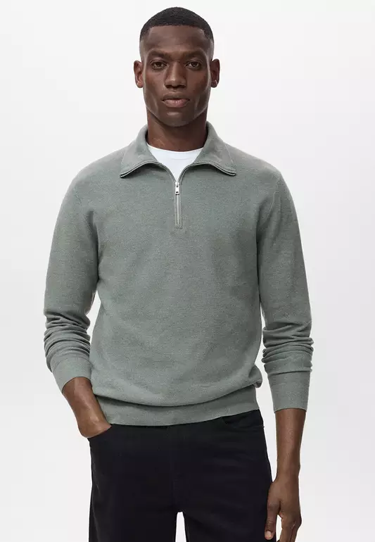 Microstructure Sweater With Zipper Collar