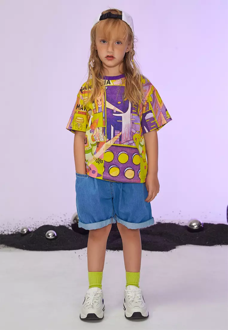 Denim Shorts With Graphic Design Back Pocket