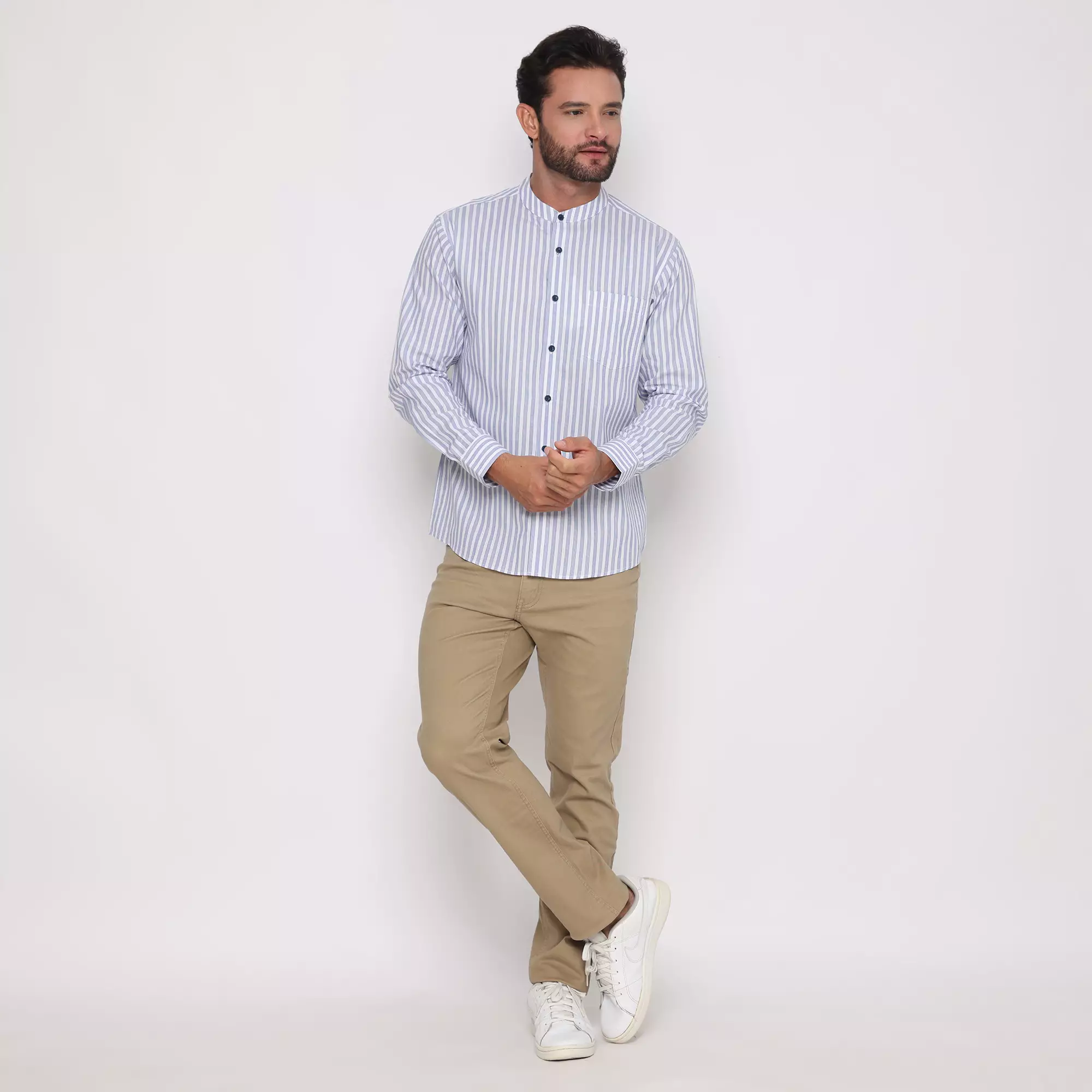 Platini Kemeja Koko Salur Pria Lengan Panjang Katun Biru 961261