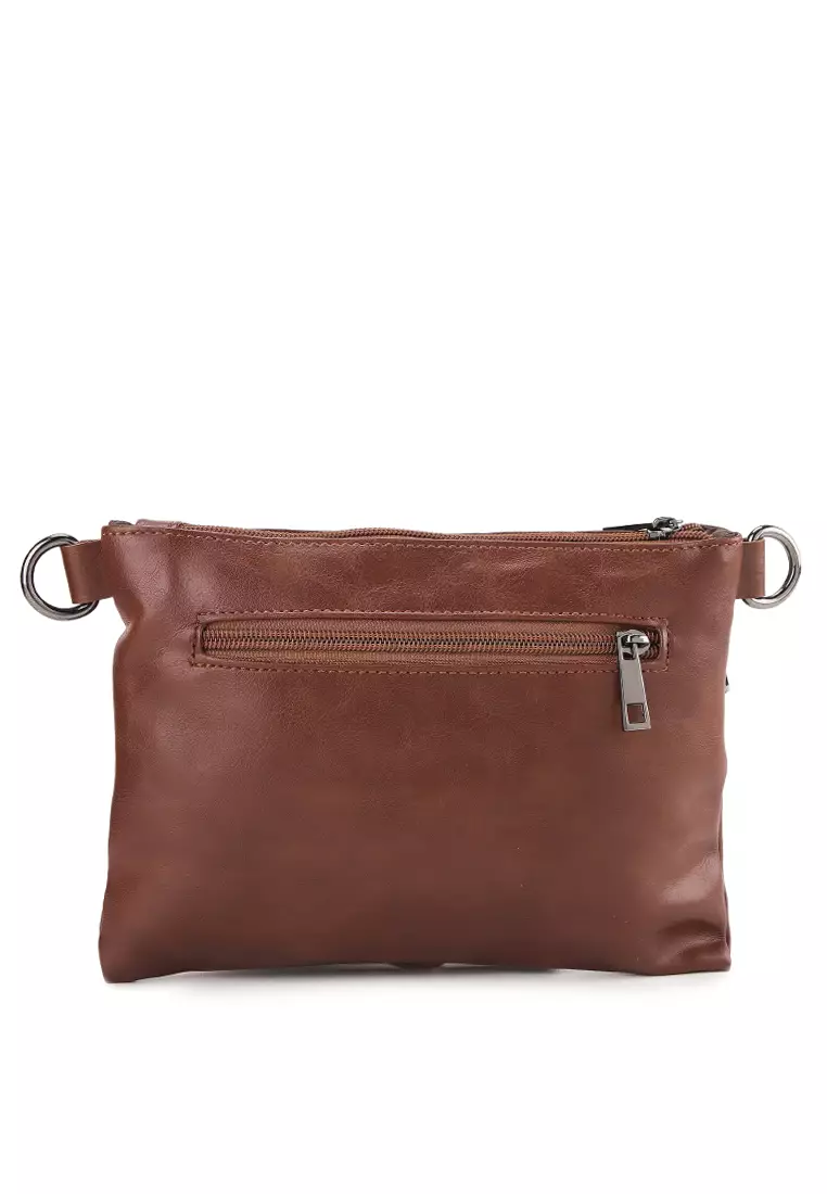 Distressed Leather Hand Strap Clutch Bag