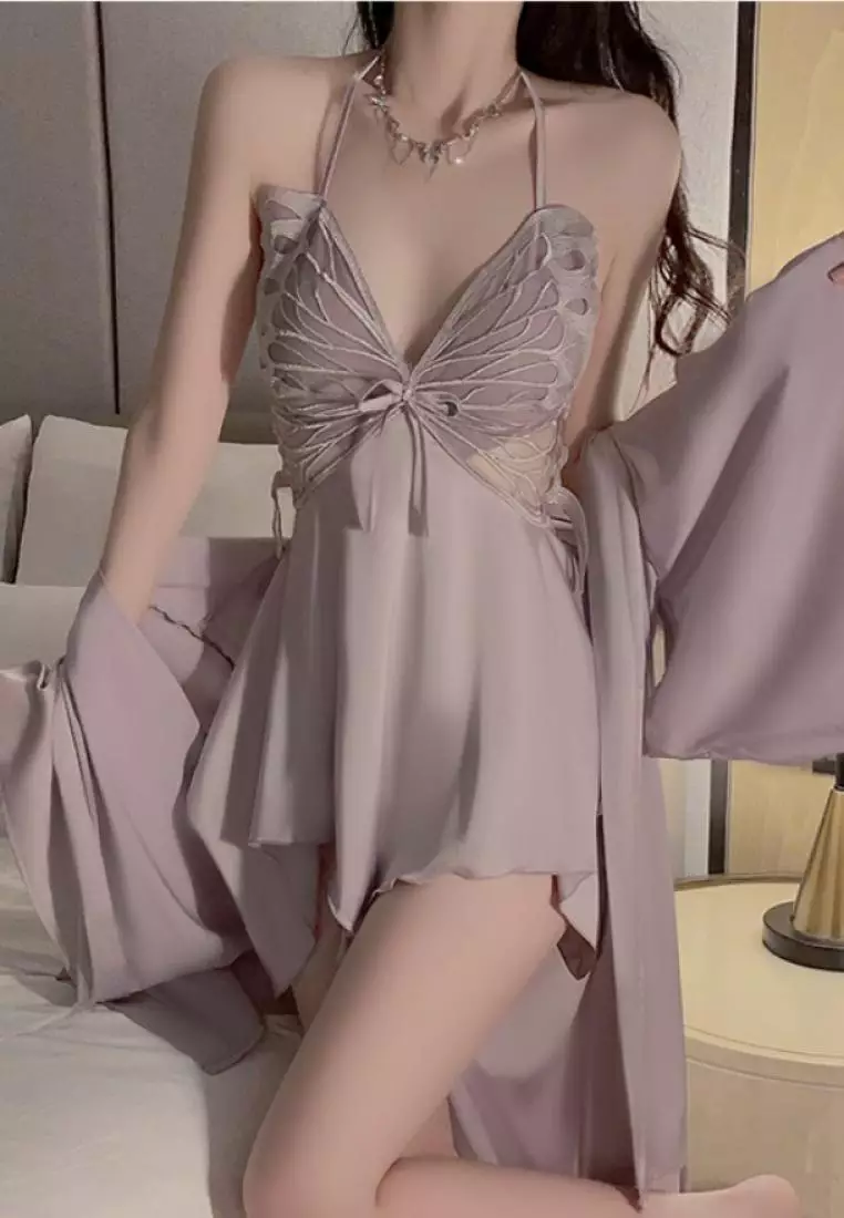 New style butterfly ice silk sling backless pajamas nightdress Lingerie K062601PU