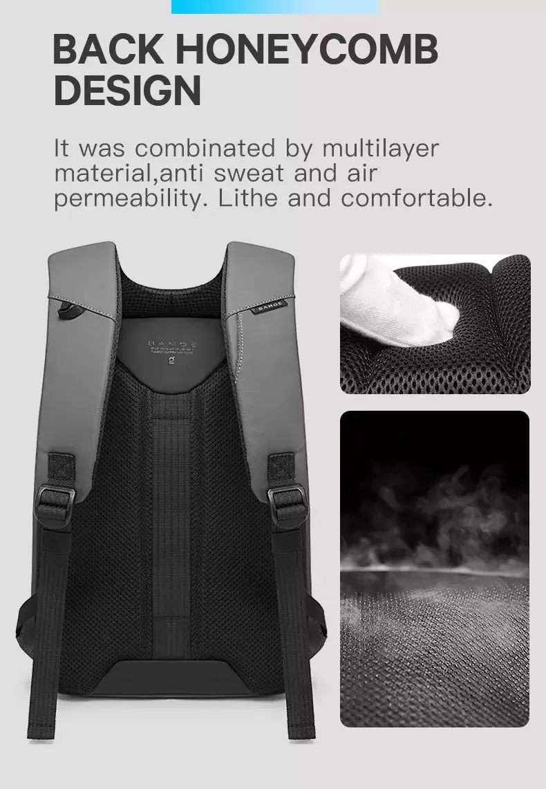 Bange BG22188 Tas Ransel Backpack Laptop Kerja pria 14 Inch Anti Theft Lock USB - Grey