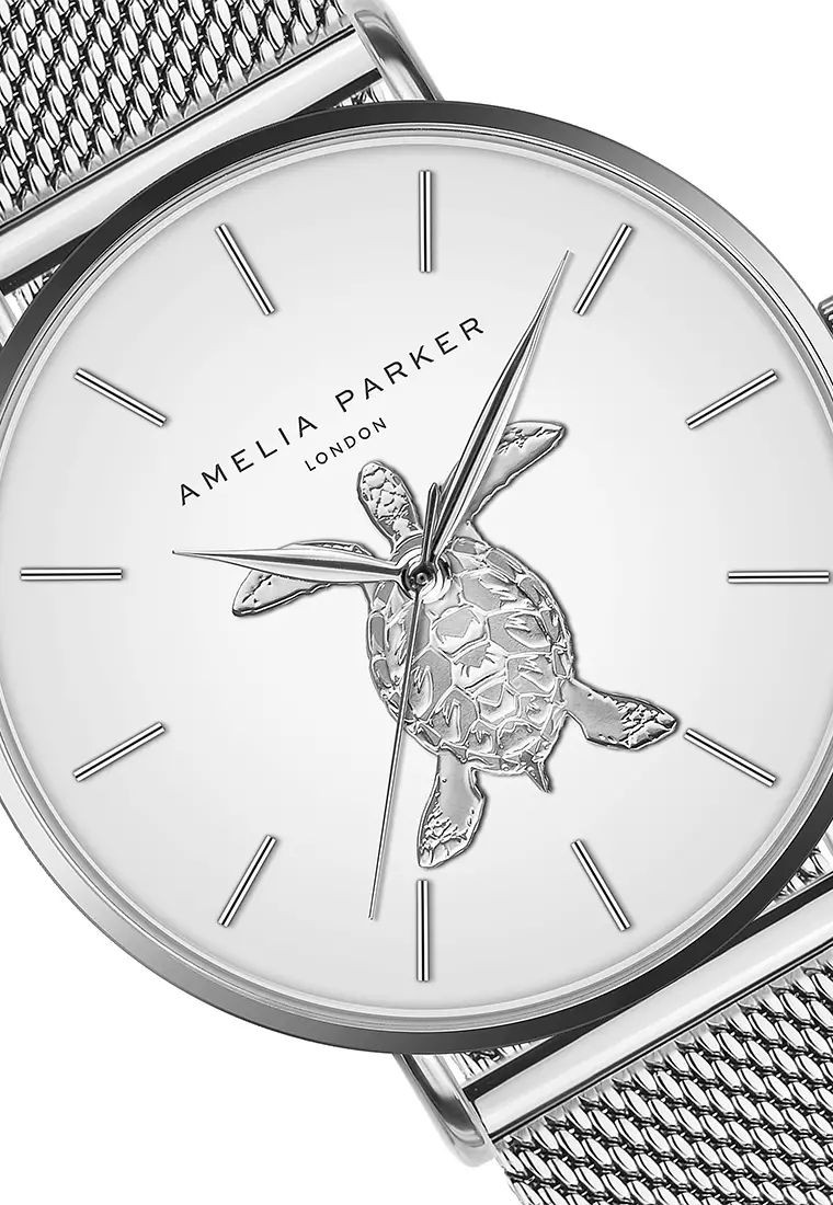 Amelia Parker Sand Turtle Silver Mesh watch