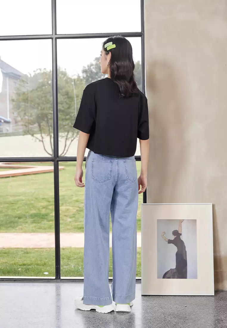 Simple High Waist Wide Leg Denim Jeans