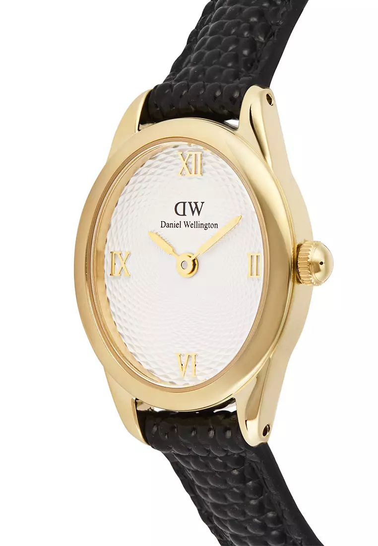 Ophelia Mini Black Lizard White Guilloché Gold - Women Watch Stainless Steel Leather Strap watch DW Official Authentic Original